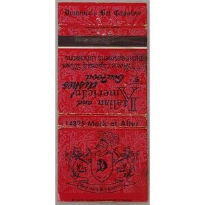 Vintage Matchbook Cover Dominic’s Bel Cassino Detroit Michigan Restaurant
